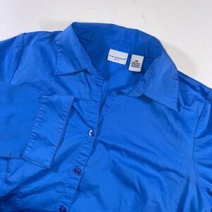 Kim‎ Rogers Petite Blue Button Down Top Career Casual Shirt PM